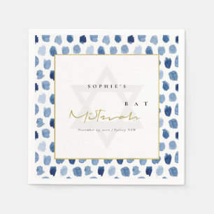 SERVILLETA DE PAPEL MODERNO INDIGO AZUL COLOR DE AGUA PUNTOS BAR BAT M