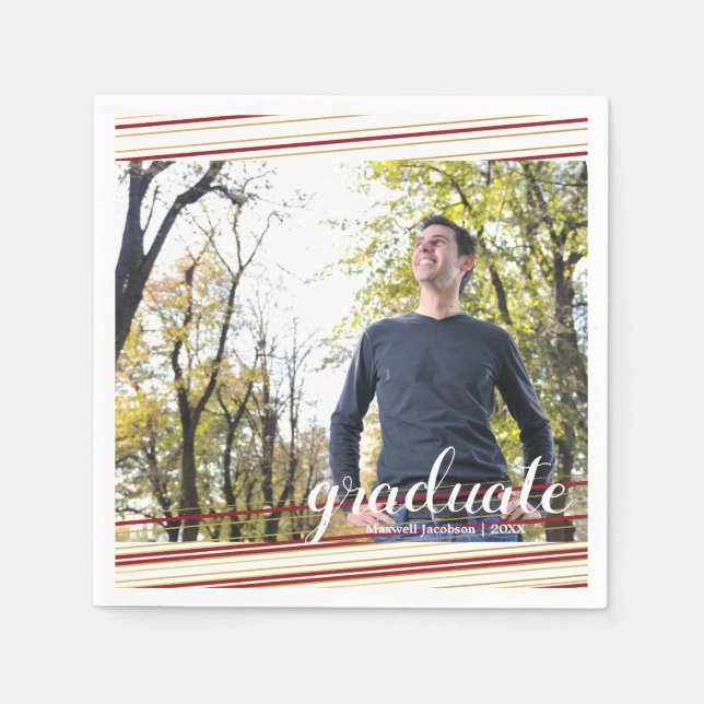 Servilleta De Papel Moderno Maroo & Gold Stripes Graduados Fiestas Nap (Anverso)