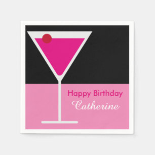 Servilleta De Papel Moderno Martini Cóctel Personalizado negro rosado 
