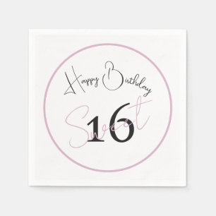 Servilleta De Papel Moderno Minimalista 16 Cumpleaños Blanco Rosa Negr