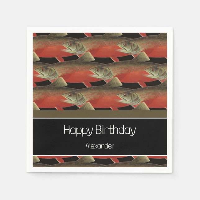 Servilleta De Papel Moderno Monograma Diseño de salmón de pescado Blan (Anverso)