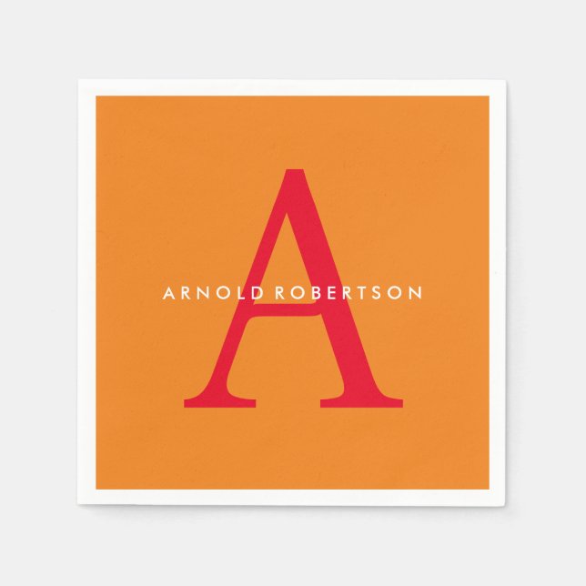 Servilleta De Papel Moderno Monograma Naranja de moda Rojo (Anverso)