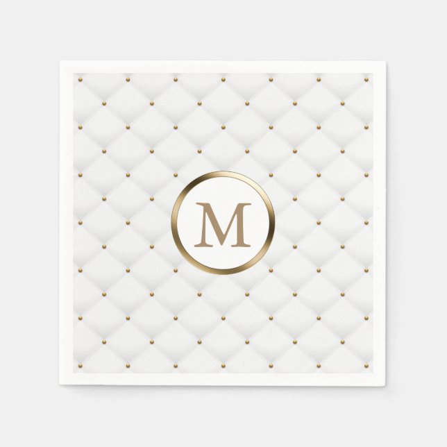Servilleta De Papel Moderno Monograma Oro Lujo Inicial Blanco Cuellado (Anverso)