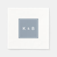 Moderno Monograma Polvoriento Cóctel Azul y Blanco