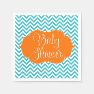 Servilleta De Papel Moderno Naranja Verde azulado Chevron Baby Shower