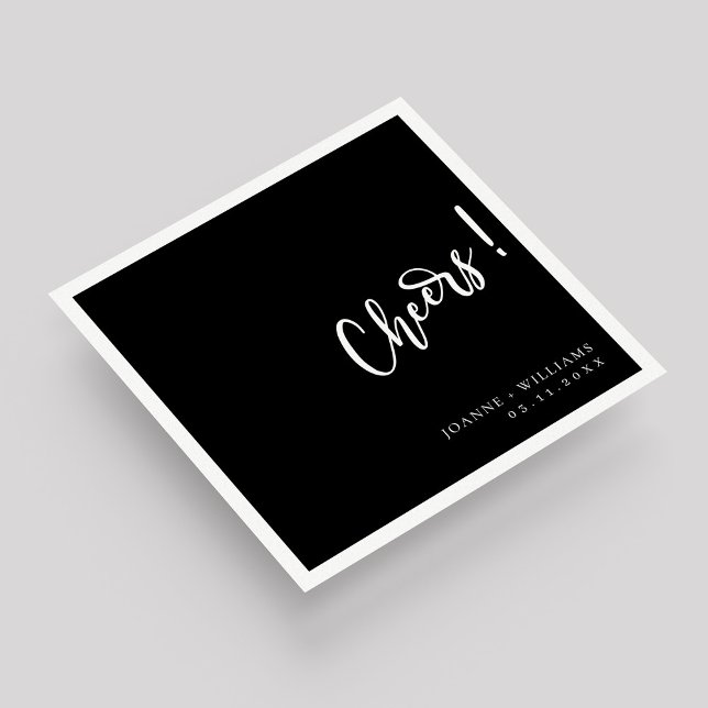 Servilleta De Papel Moderno negro elegante mano Letter Chequeador Boda (Modern Black Elegant Hand Lettering Cheers Wedding Napkins)