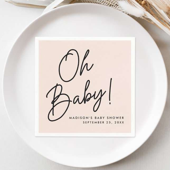Servilleta De Papel Moderno Oh Baby Script Rubor Baby Shower (Subido por el creador)