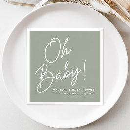 Servilleta De Papel Moderno Oh Baby Script Sage Green Baby Shower