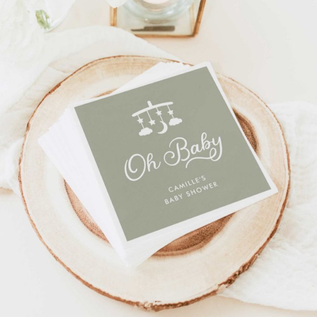 Servilleta De Papel Moderno Oh Baby Shower Sage Green (Sage Green Oh Baby Shower Paper Napkins)