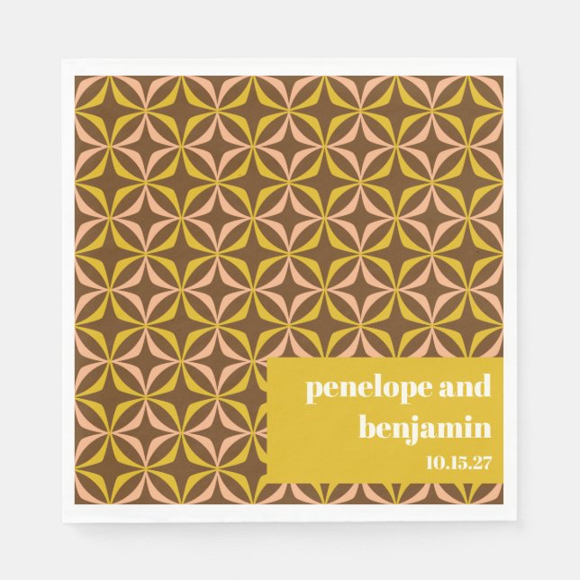 Servilleta De Papel Moderno patrón marrón amarillo retro matrimonio pe (Anverso)