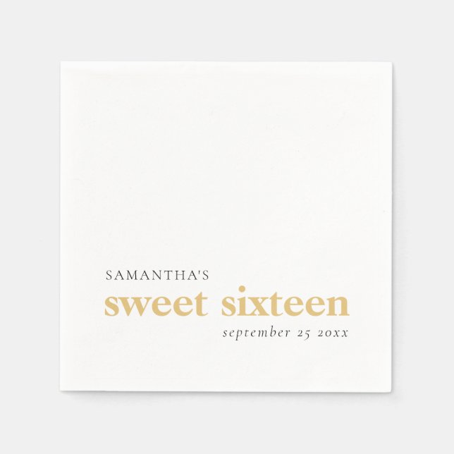 Servilleta De Papel Moderno Personalizado Negro Dorado Textos Dulce 16 (Anverso)