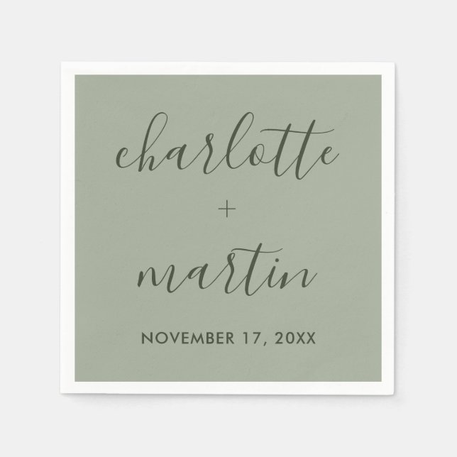 Servilleta De Papel Moderno Script Sage Green Engagement Weddadder (Anverso)