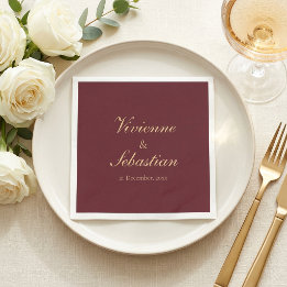 Servilleta De Papel Moderno Simple Burdeos Script Minimalista Boda