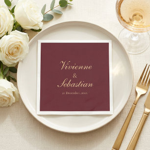 Servilleta De Papel Moderno Simple Burdeos Script Minimalista Boda