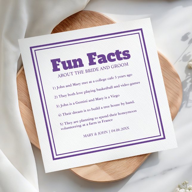 Servilleta De Papel Moderno Simple Minimal Purple Fun Facts Boda (Subido por el creador)