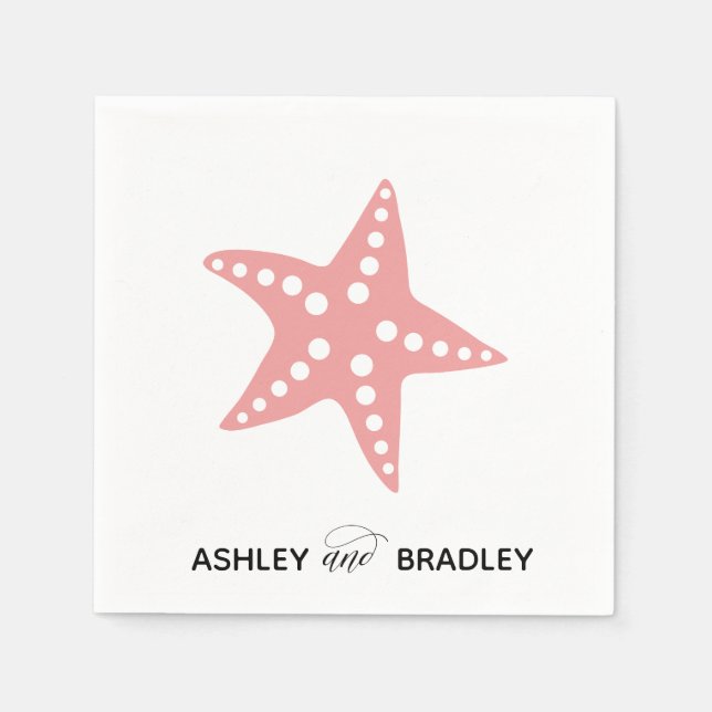 Servilleta De Papel Moderno Starfish Beach Wedding Napkins, Pink (Anverso)
