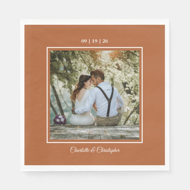 Servilleta De Papel Moderno Terracota Brunt Naranja Boda Caída (Anverso)