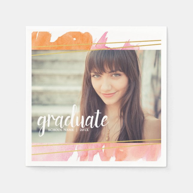 Servilleta De Papel Moderno Watercoorl Graduate Personalizado Napkins (Anverso)