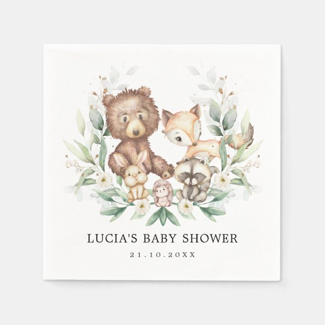 Servilleta De Papel Moderno Woodland Forest Animals Parejas Baby Showe (Anverso)