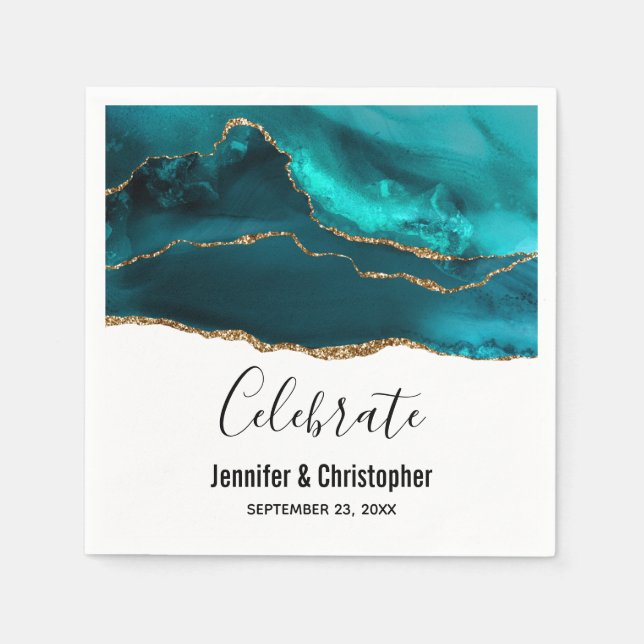 Servilleta De Papel Moderno y elegante Agate Verde azulado y de oro so (Anverso)