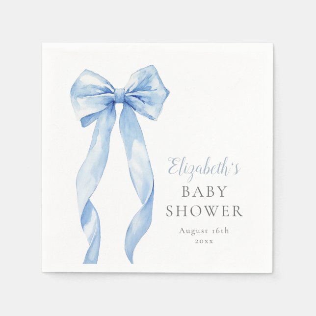 Servilleta De Papel Moderno y elegante Blue Bow Boy Baby Shower (Anverso)