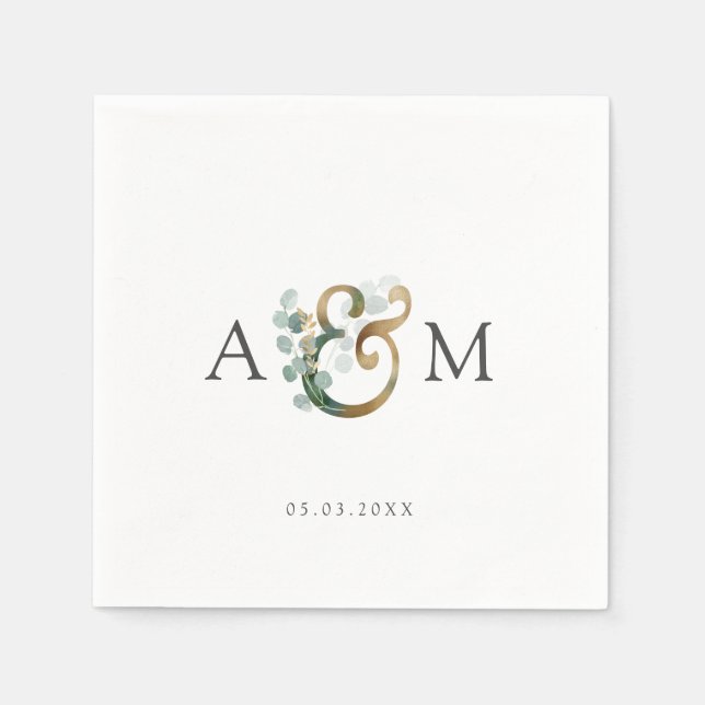 Servilleta De Papel Moderno y elegante Eucalyptus Ampersand Boda (Anverso)