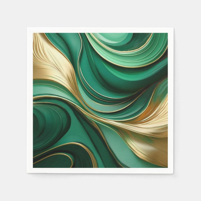 Servilleta De Papel Moderno y elegante verde y dorado- (Anverso)