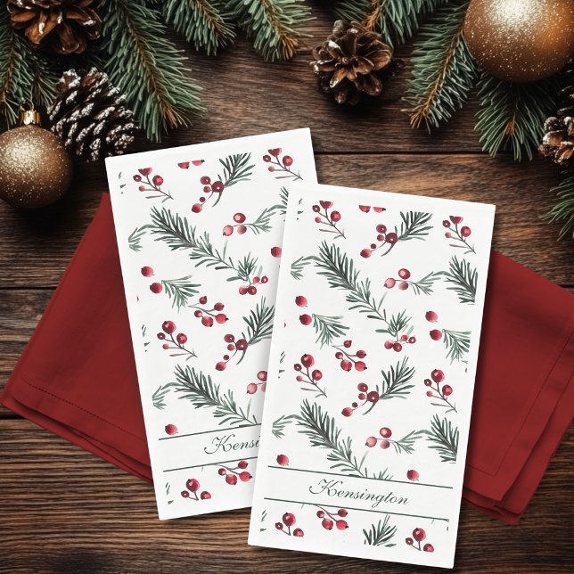 Servilleta De Papel Modernos Navidades elegantes Botánicos Personaliza (Modern Elegant Christmas Botanical Personalized Paper Guest Towels)
