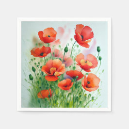 Servilleta De Papel Mohnblumenwiese, Aquarell -  