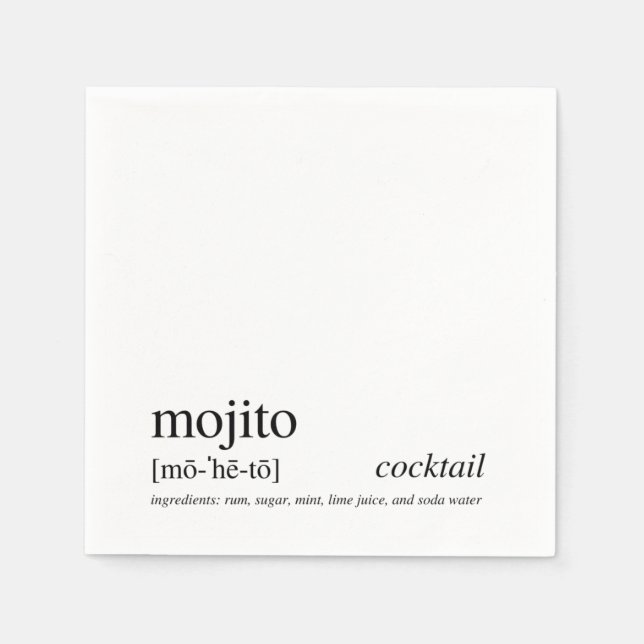 Servilleta De Papel Mojito cita moderna cóctel de tipografía negra (Anverso)