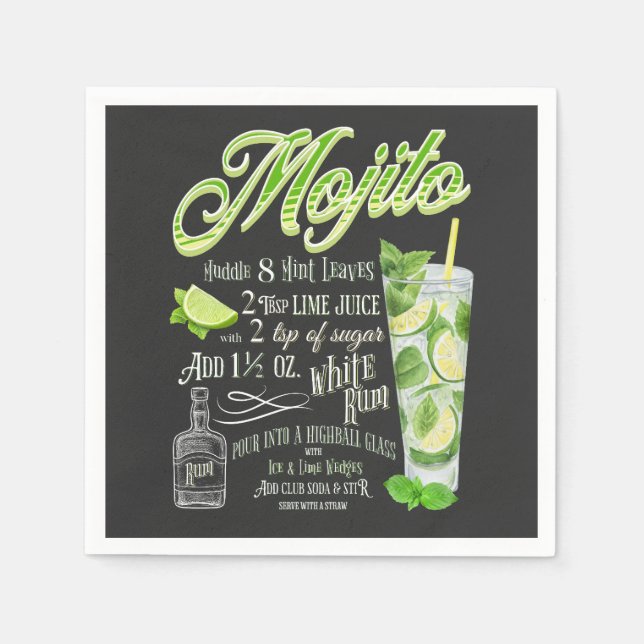 Servilleta De Papel Mojito Cocktail Receta (Anverso)