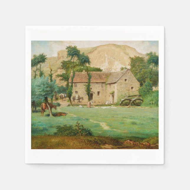 Servilleta De Papel Molino de agua a los pies de una montaña (Anverso)