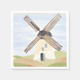 Servilleta De Papel Molino de viento del campo rústico Acuarela