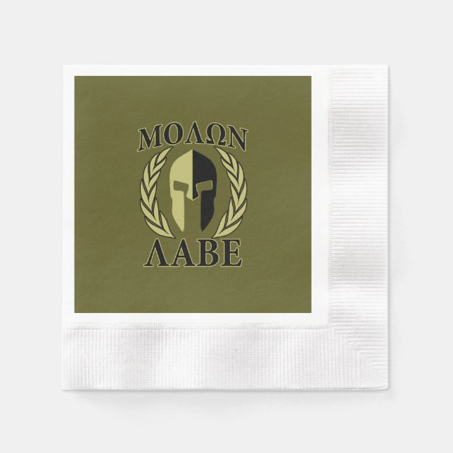 Servilleta De Papel Molon Labe Spartan Helmet Laurelles Olive Green De (Anverso)