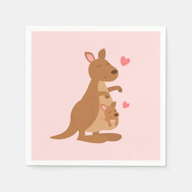 Servilleta De Papel Mom Kangaroo and Baby Joey Baby Shower (Anverso)