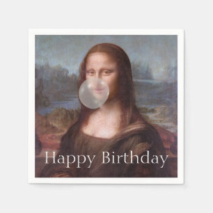 Servilleta De Papel Mona Lisa soplando chicle Feliz cumpleaños