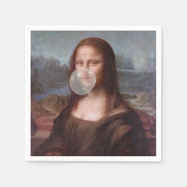 Servilleta De Papel Mona Lisa soplando chicle gris (Anverso)