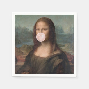 Servilleta De Papel Mona Lisa soplando chicle rosa