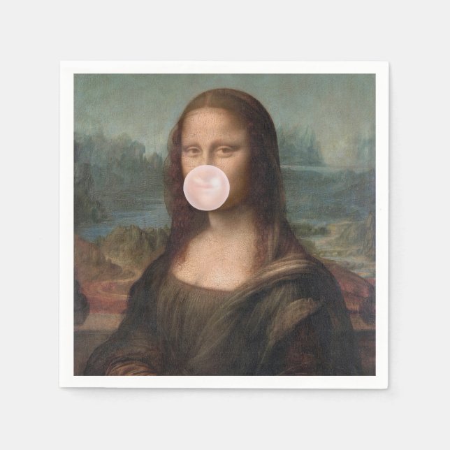 Servilleta De Papel Mona Lisa soplando chicle rosa (Anverso)