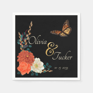 Servilleta De Papel Monarch Butterfly Fall Floral Black Personalizado