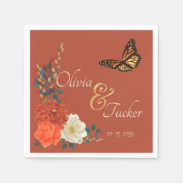 Servilleta De Papel Monarch Butterfly Fall Floral Terracotta Personali