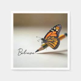 Servilleta De Papel Monarch Butterfly With Believe Text