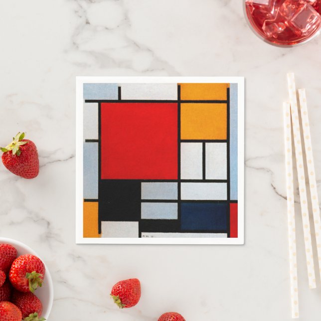 Servilleta De Papel Mondrian - Composición con plano rojo grande (In situ)