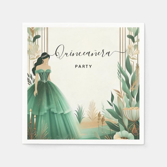 Servilleta De Papel Moneda de oro Glam Esmeralda Verde Quinceanera (Anverso)
