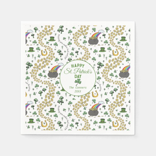 Servilleta De Papel Monedas de Alegría y Chispas Verdes Día de Santa P (Anverso)
