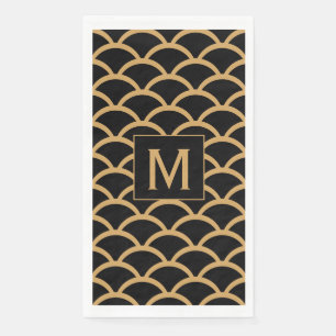 Servilleta De Papel Mongram Gold, Black Art Deco Fish Scale Pattern