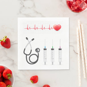 Servilleta De Papel Monitor de ECG cardíaco con estetoscopio y jeringa