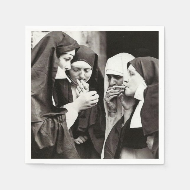 Servilleta De Papel Monjas fumando fotografía vintage (Anverso)