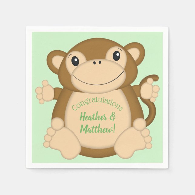 Servilleta De Papel Monkey Baby Shower Green (Anverso)