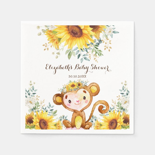 Servilleta De Papel Mono de verano acuarela Sunflower Baby Shower (Anverso)